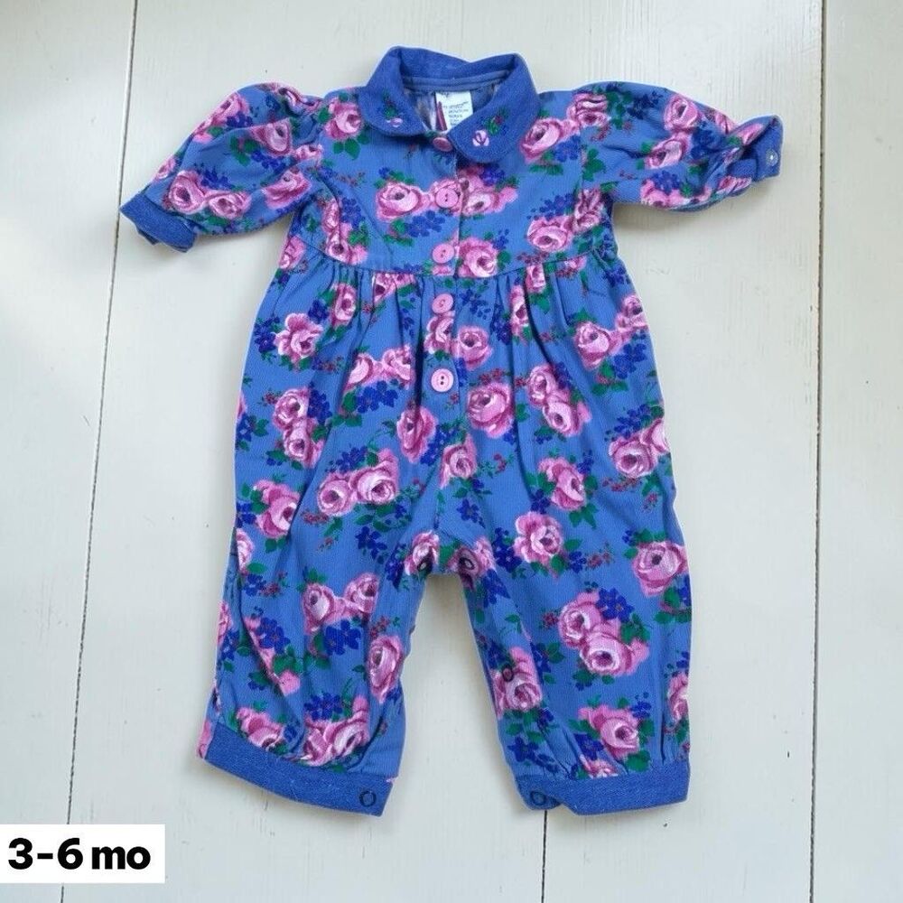 Vintage 90s Mayfair Baby Floral Romper 3-6 mo. Cottagecore Roses Girls One Piece